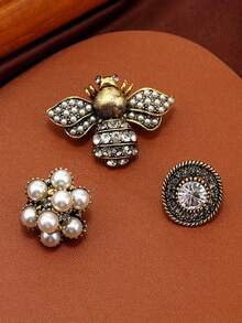 3pcs Fashion Jewelry Brooch Set - Bee, Faux Pearl And Floral Decorative Brooches - View 1