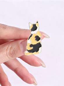 4Pcs Minimalist Back View Cat Enamel Pin Black White Calico Tabby Solid Kitty Brooch Neutral Backpack Decor Badge - Multicolor - View 7