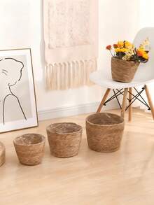 Nordic Style New Woven Straw Planter Pot Cover DIY Storage Decorative Potted Plant Flower Pot Set Suitable For Living Room Balcony Study - A - View 2