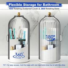 SANNAX Dustproof Toothbrush Holders With Cover For Bathrooms, Rotating Covered Tooth Brush Holder For Bathroom Counter, Dust Proof Plastic Makeup Brush Holder Organizer With Sliding Lid For Vanity,Grey White - A - View 2