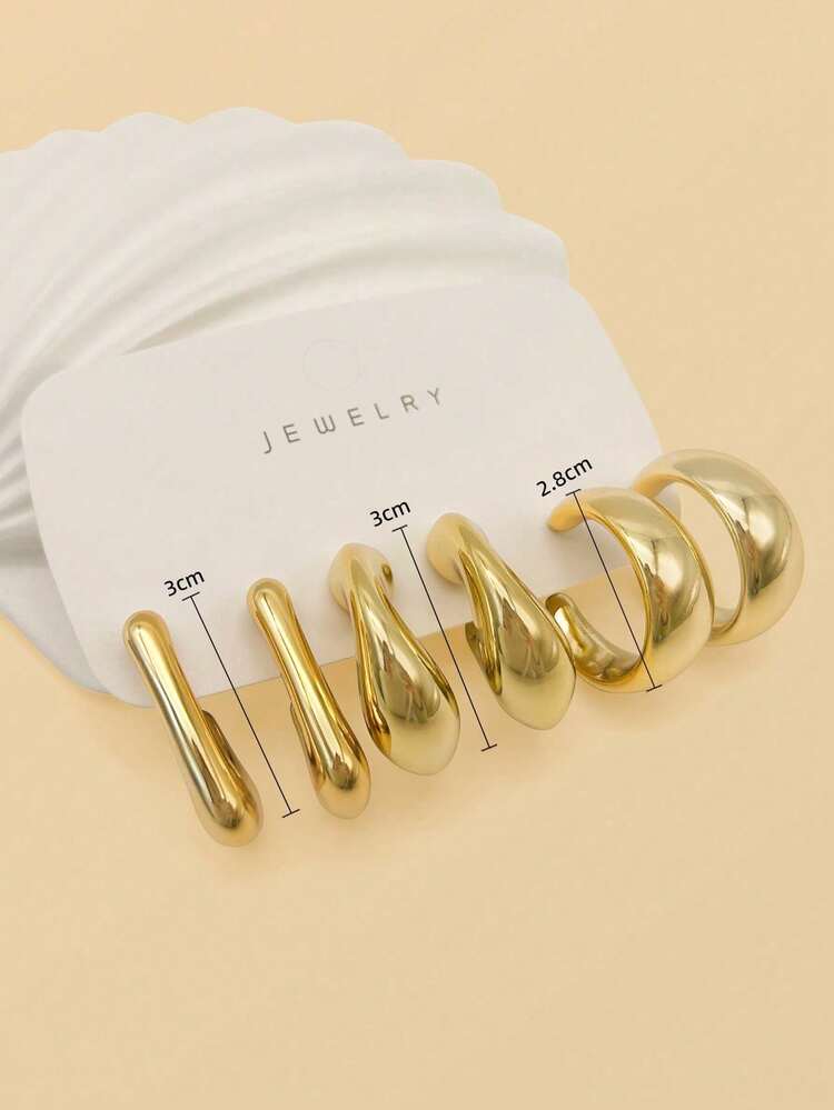 6-18pcs Gold-Tone Fashion Earrings Set, Stylish & Elegant, Suitable For Daily, Party, And Event Wear - Gold - View 6