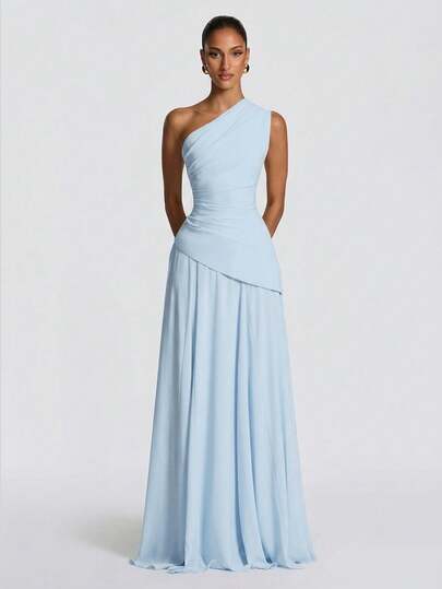 Elegant Sexy Fitted Waist Cocktail Maxi Dress, Adjustable Back Tie, Pleated Decor Design, Large Hem Design, Fashionable Cocktail Party Ball Music Festival Dress, Perfect For Formal Occasions And Bridesmaid Attire