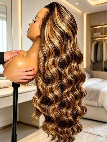 Dollface P4/27 Highlight Body Wave Lace Front Wig Brazilian Remy Human Hair Wigs 13x4 HD Transparent Lace Frontal Wig For Women 200 Density