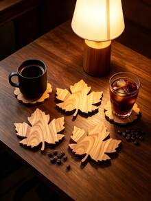 1/4/8pcs Maple Leaf Shaped Wooden Coaster Set - Desktop Accessories Coasters, Non-Slip Heat-Resistant - Home And Restaurant Decor, Suitable For Drinks, Coffee, Tea, Perfect For Home, Office, Restaurant, Party, Autumn Decoration, Halloween Holiday Gift, Kitchen Decor - Multicolor - View 4