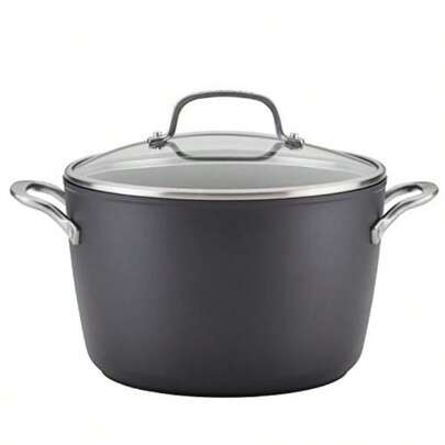 Hard-Anodized Induction Cookware Nonstick Stockpot With Lid, 8-Quart, Matte Black