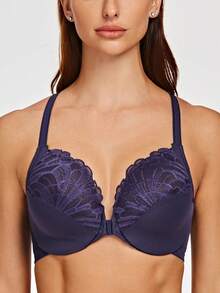 MELENECA Women's Racerback Front Closure Full Coverage Unlined Plus Size Underwire Bra - Blue - View 2