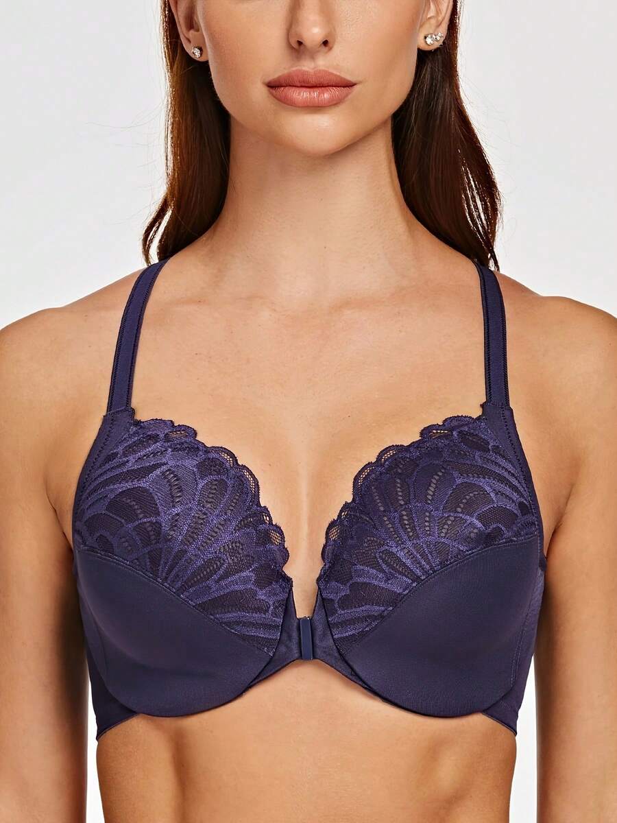 MELENECA Women's Racerback Front Closure Full Coverage Unlined Plus Size Underwire Bra