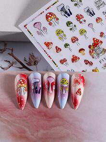 2pcs 3D Self-Adhesive Autumn Maple Leaf & Mushroom Nail Art Stickers, Maple Leaf Pumpkin Apple Floral Cute Nail Design, Thanksgiving Seasonal Nail Decoration, Autumn DIY Nail Supplies - Multicolor - View 8