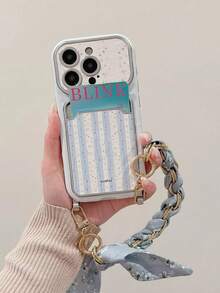 Blue Striped Floral 17/16 Phone Case Compatible With Apple 15/14 Pro Max Card Holder Card Slot 13 Leather Fresh Style 3D Flower Chain Lanyard New INS - Multicolor - View 6