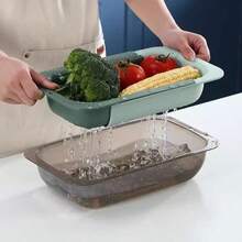 An Integrated And Extendable Water Basin Draining Basket, Suitable For Use In The Kitchen. It Can Be Folded And Retracted, Making It Convenient For Storage And Cleaning. - Collapsible Drain Basket/50*20CM/Color Random - View 3