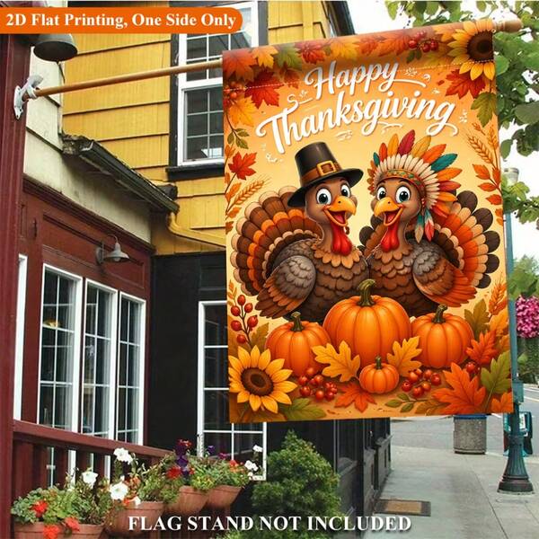2D Flat Garden Flag 1pc, Thanksgiving Pumpkin Joyful Celebration Single-Sided Polyester Material Garden Flag, Holiday Yard Outdoor Flag, Suitable For Outdoor Home And Yard Holiday Decoration, Valentine's Day, Mother's Day, St. Patrick's Day, Easter, Christmas, Thanksgiving, Halloween, Flag Pole Not Included (Flag Only)