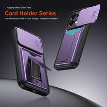 Kompatibel dengan Casing Ponsel Oppo A6 Pro/F31 5G, Casing Ponsel dengan Slot Kartu dan Penyangga, Dilengkapi Lensa Kamera Geser dan Penyangga. - Purple - View 2