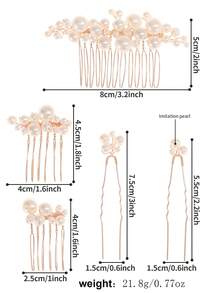 5 Packs Faux Pearl Bead Simple And Fashionable Hair Comb And Hairpin Combination, Daily Hair Decoration, Wedding, Party Hair Accessories - Gold - View 4
