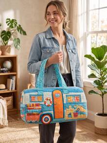 2D Printed Camper Bus Weekender Travel Tote,Travel Beach Bag,Spacious Lightweight Durable Duffle Bag,Overnight Carry Bag For Women,Travel Must-Have - Multicolor - View 5