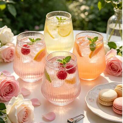 Minimalist Vertical Stripe Embossed Water Cups, Home Cold Drink Juice Cups, High Aesthetic Afternoon Tea Beverage Cups, Multi-Piece Set