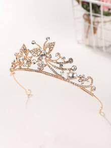 1 Stück modisches, exquisites Schmetterling-Strass-Kronen-Haaraccessoire für Frauen, geeignet für Hochzeit, Party, Halloween-Kostüm - Gold - Übersicht 7