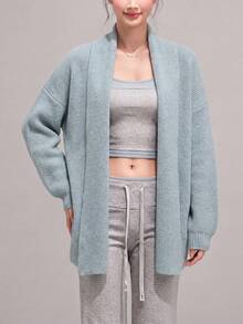 Women's Winter Casual Minimalist Elegant Premium Knit Cardigan Sweater Jacket - Blue - View 5