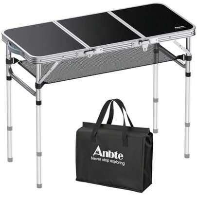 Anbte Mesa de camping plegable, mesa portátil de aluminio de 88 cm x 40 cm, mesa de picnic con red de almacenamiento, ajustable, impermeable, ligera, plegable, para almacenamiento, para picnic al aire