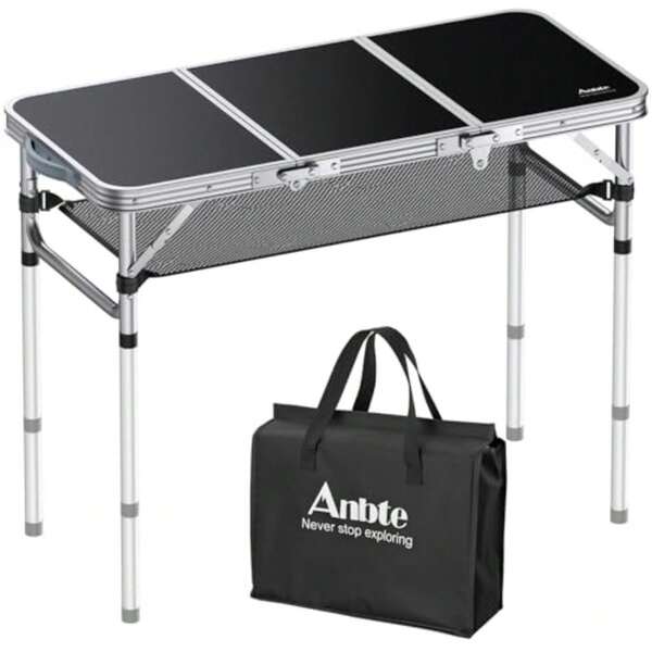 Anbte Mesa de camping plegable, mesa portátil de aluminio de 88 cm x 40 cm, mesa de picnic con red de almacenamiento, ajustable, impermeable, ligera, plegable, para almacenamiento, para picnic al aire