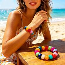 1PC Summer Bohemian Women's Mixed Color ABS Plastic Round Beaded Bracelet 17cm Casual Daily Vacation Accessory - Multicolor - View 3