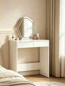 Rectangular Makeup Vanity Desk With Two Drawers, Crafted From Durable Particle Board. Available In Two Colors, This Multi-Purpose Table Works As A Computer Desk, Ideal For Organizing Skincare, Cosmetics And Stationery In Bedrooms And Apartments. - Multicolor - View 8