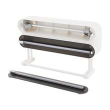 YUNRUX 3-In-1 Wall-Mounted Kitchen Roll Holder, Wall-Mounted Plastic Wrap Dispenser - 黑色 - 查看 6