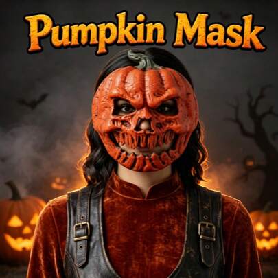1pc-Creepy Pumpkin Mask For Halloween, Scary Jack O Lantern Full Face Mask, Horror Cosplay Costume Prop For Adults, Spooky Party & Trick-Or-Treat Accessory Holiday Gift, Daily Gift, Party Favor