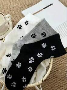 1/3 Pasang Kaos Kaki Setengah Betis Motif Cakar Kucing Kartun Lucu untuk Semua Musim - MultiWarna - View 9