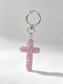 1pc Sweet Cool Party Style Shiny Element Bag Charm, Rhinestone Cross Bag Pendant Keychain Decoration - Pink - View 4