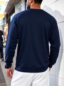 Sweatshirt Leher Bulat Pria Motif Los Angeles Kasual Lengan Panjang Pullover Olahraga - Navy Blue - View 2
