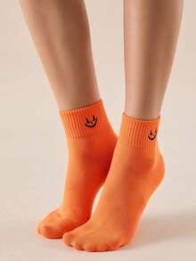 1/3 Pairs Unisex Halloween Orange Embroidered Devil Cartoon High Elasticity Mid-Calf Socks, Suitable For Daily Wear, Party Accessories, All Seasons - Orange - View 6
