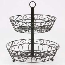 1pc Of Creative Double-Layer Fruit Basket, Large Capacity, Double-Layer Design, Can Hold Fruits, Snacks, Candies, Used In Living Room, Restaurant, Gathering, Party - Black - View 1