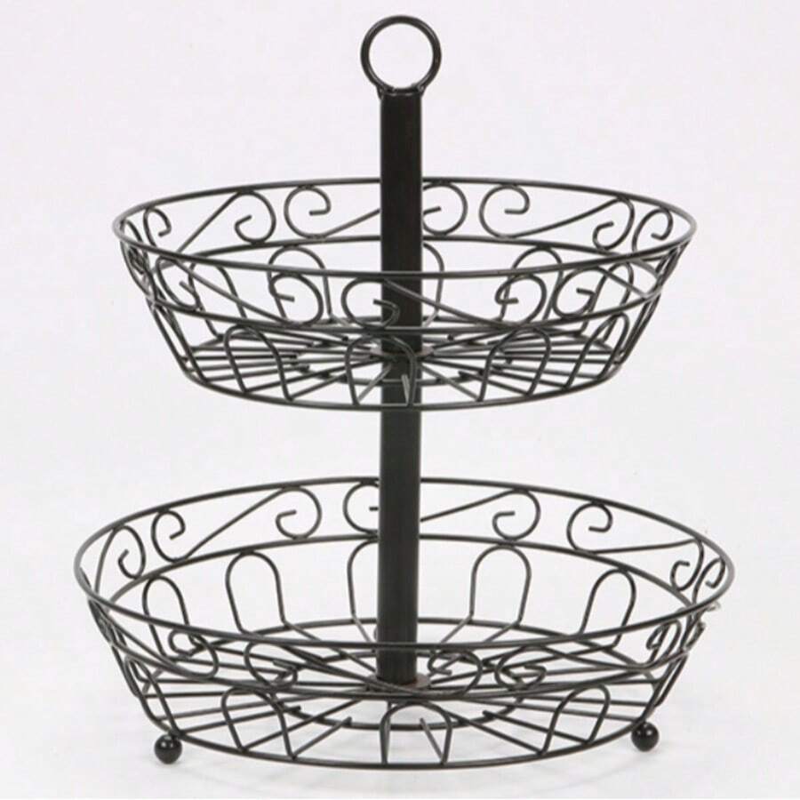 1pc Of Creative Double-Layer Fruit Basket, Large Capacity, Double-Layer Design, Can Hold Fruits, Snacks, Candies, Used In Living Room, Restaurant, Gathering, Party - Black - View 1