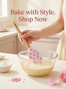 Meoky Heat-Resistant Silicone Spatula With Wooden Handle, Double-Sided Pink Bow Print, Suitable For Cake Decorating, Mixing, Baking And Frosting, Ideal Gift For Baking Enthusiasts And Dessert Lovers, Perfect For Baking And Daily Cooking - View 11