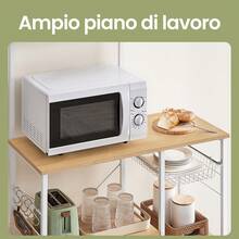 SONGMICS Scaffale da Cucina, Scaffale Autoportante, Scaffale da Fornaio con Cestino in Metallo, 6 Ganci, Scaffale per Microonde - Rovere giallo - Visualizzare 5