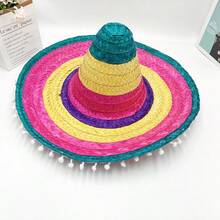 1pc Mexican Straw Hat, Woven Straw Hat, Fluffy Ball Straw Hat, Party Straw Hat, Performance Prop Straw Hat, Colorful Straw Hat, [Random Color] Party Straw Hat Performance Prop Colorful Hat - View 14