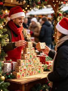 Hộp quà lịch Advent Giáng Sinh DIY, chất liệu giấy Kraft in hình ông già Noel & người tuyết, hộp đếm ngược xếp chồng được, hộp lưu trữ quà mini, trang trí bàn làm việc tại nhà dịp lễ, vật dụng đóng gói quà Giáng Sinh lý tưởng, trang trí lễ hội mùa đông - Nhiều màu - Xem 7