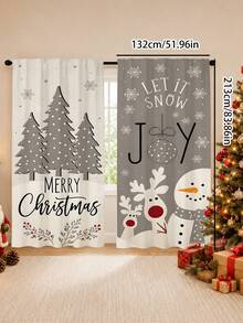 2pcs Gray Tone Minimalist Reindeer Snowman Christmas Tree Christmas Print Curtains, Rod Pocket Polyester Fabric, Simple Line Pine Tree Red Berry Snowflake Holiday Text Full Print, Nordic Cold Style Quiet Winter Christmas, Machine Washable, Kitchen Living Room Bedroom Decor Window Treatment - Multicolor - View 19