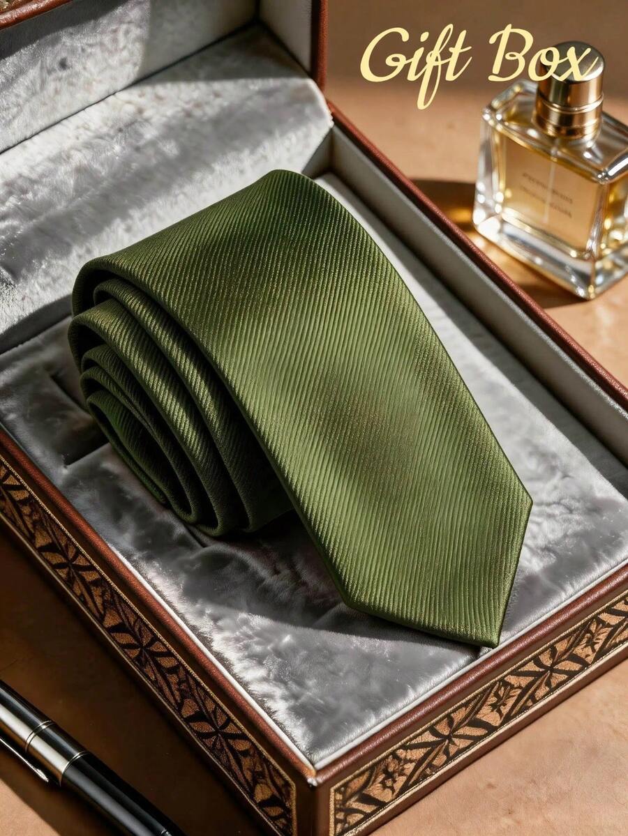 1PC Men's Fashion Solid Dark Green Diagonal Stripe Textured Versatile Necktie - Army Green - View 1