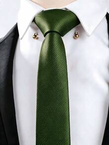 1PC Men's Fashion Solid Dark Green Diagonal Stripe Textured Versatile Necktie - Army Green - View 3