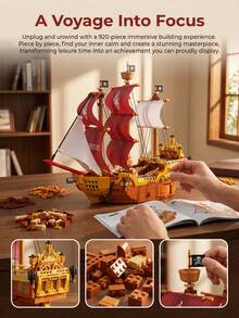 Pirate Ship Model Assembly Kit, Creative DIY Puzzle Toy, Suitable For Adults 18+, Vintage Nautical Style Desktop Decor, Exclusive Commemorative Gift, Premium Gift For Men Collectors Or Leisure Hobbyists - Multicolor - View 11
