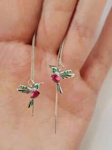 1 Set Exquisite Hummingbird Shaped Sparkling Rhinestone Earrings, Elegant And Cute Style, Delicate Gift - Hummingbird Earrings - View 5