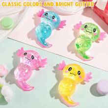 Coconut Oil Glitter Axolotl Squishy Toy, Maltose Filled Transparent Amphibian Slow Rebound Stretchable Squeeze Toy, Malleable Tactile Stress Relief Toy, Random Color, Suitable For Boys And Girls Classroom Rewards, Party Favors And Anxiety Relief - Multicolor - View 4
