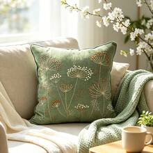 1pc HOME Embroidered Pillow Case 12x20 Inches - Spring/Summer Bohemian Style Decorative Pillow Cover With Zipper, Suitable For Living Room Sofa Bed, Aesthetic Design Floral Bee Cushion Pillowcase, Gray Green - Green - View 4