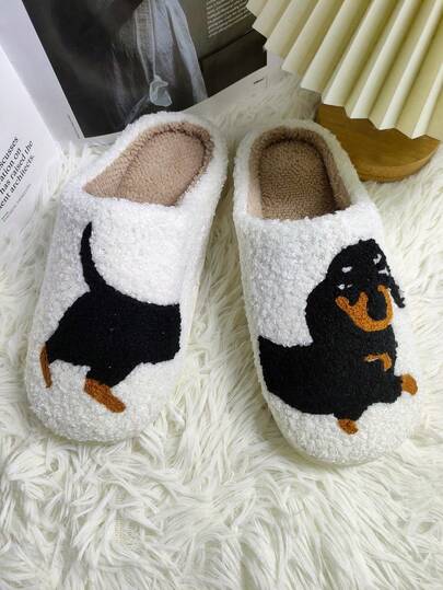 New Embroidered Fabric Home Slippers, Cute Quirky Cartoon Animal Cat Dog Lion Rabbit Cherry Pattern, Autumn/Winter Couple Men Women Warm Anti-Slip Slippers