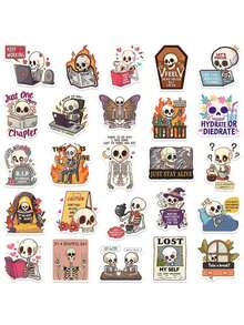 50pcs/Pack Funny Cartoon Skull Stickers, Decorative Decals For Laptop Guitar Phone Stationery Luggage Notebook Sticker - Multicolor - View 4