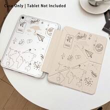Airplane, World Map, Heart Pattern Painted Effect Tablet Protective Case With Stand, Suitable For Honor 8/9/10/X8/X8A/X9/X8Pro/X9Pro, MatePad Se 11 Inch/MatePad 11 Inch/11.5 Inch, MatePad Pro, Apple 10th/11th Gen 2025 (A16), Galaxy Tab A7/A9 And Other Popular Models - Style 3 - View 3