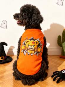 LUCKIE PAW 1件憤怒熊圖案寵物背心，物理防跳蚤，減少掉毛，保暖透氣，適合小型犬、大型犬與貓，室內外皆可用 - 橘色 - 查看 3