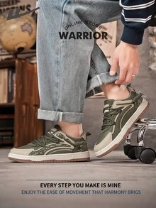 Warrior Men's Board ShoesSpring And SummerComfortable Modest Style Casual Yet Sleek Sneakers Applicable Throughout The Year Wear-Resisting All-Day Wear Training Sneakers Running Shoes - Army Green/Apricot - View 3