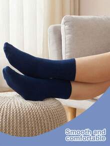 3/5/6/10/12 Pairs Men's Spring/Summer Thin Comfortable Casual Mid-Calf Socks, Elastic Fabric Running Workout Sports Socks - Navy Blue - View 2